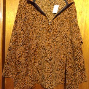NWT Lands End Leopard Pullover 1/4 Zip Fleece Jacket -size 2X, 20-22W
